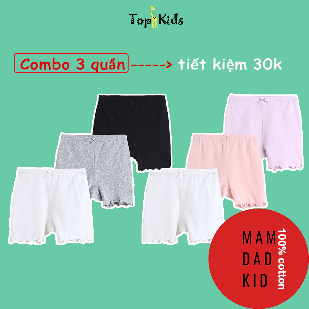 Combo 3 quần đùi chip bé gái - cotton- mam dad kids- 10-40kg