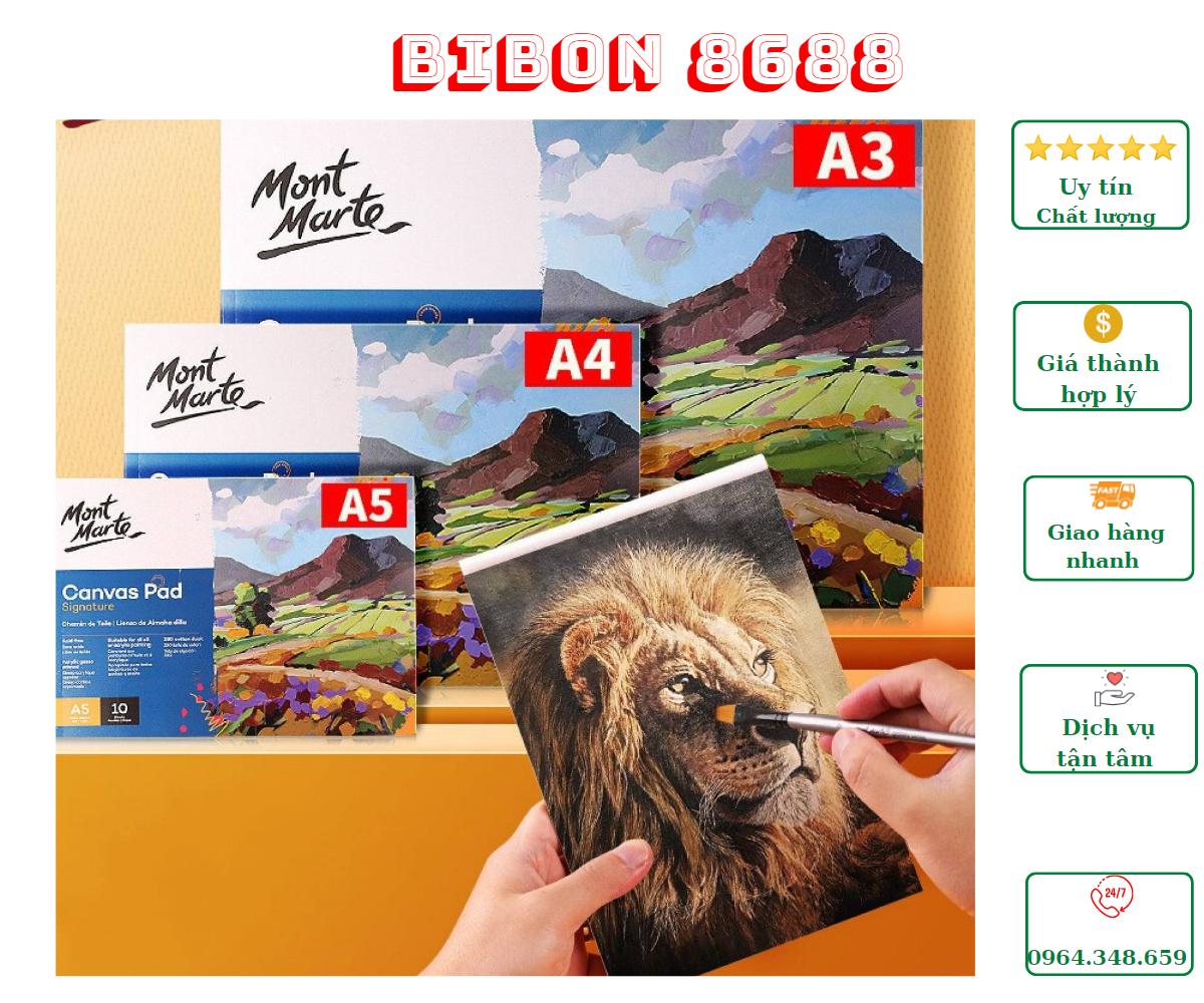 Toan dạng sổ Canvas Pad Mont marte size lớn A3-A4-A5 vẽ tranh acrylic sơn dầu Bibon8688