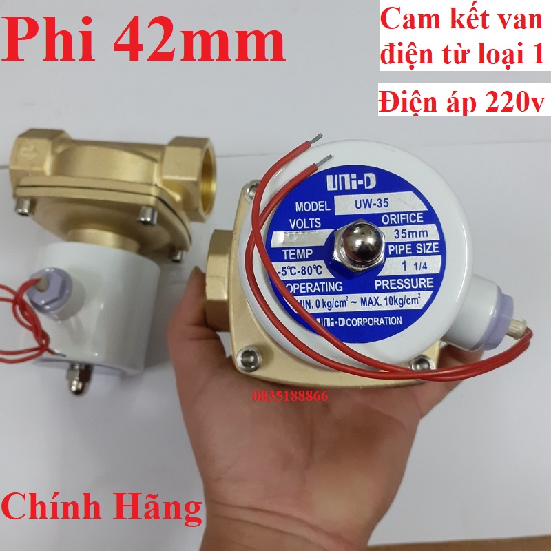 Van điện từ nước phi 42 điện áp 220v thường đóng loại 1 đồng thau uni-d