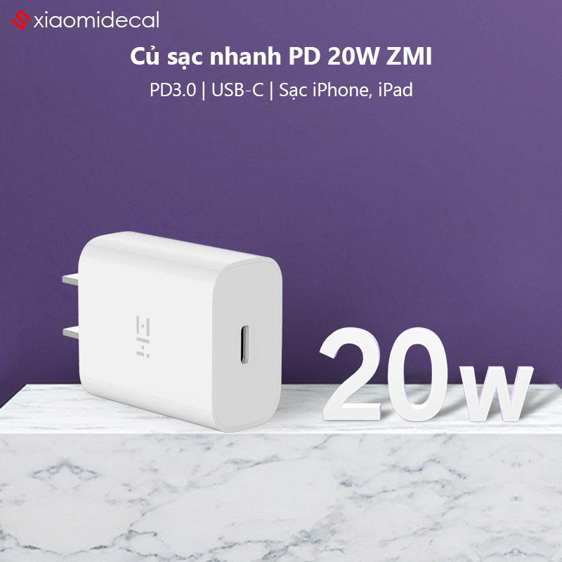 Củ sạc nhanh pd 20w zmi hỗ trợ sạc iphone, ipad, android