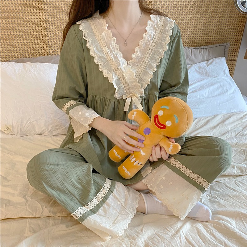 Set bộ cổ V phối ren to tay dài quảng châu