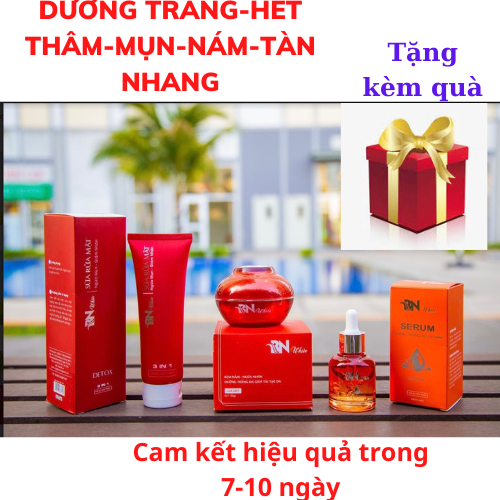 <HCM>Bộ 3 kem face + serum + sữa rửa mặt chuyên nám, mụn tàn nhang BN WHITE