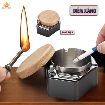 Gạt tàn kiêm bật lửa diêm xăng vĩnh cữu có nắp đậy tiện lợi
