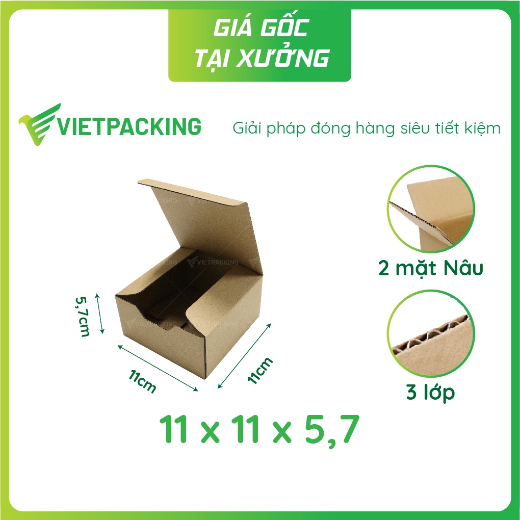 11x11x6 - 50 hộp carton nắp gài 1 đầu vuông siêu cứng v040