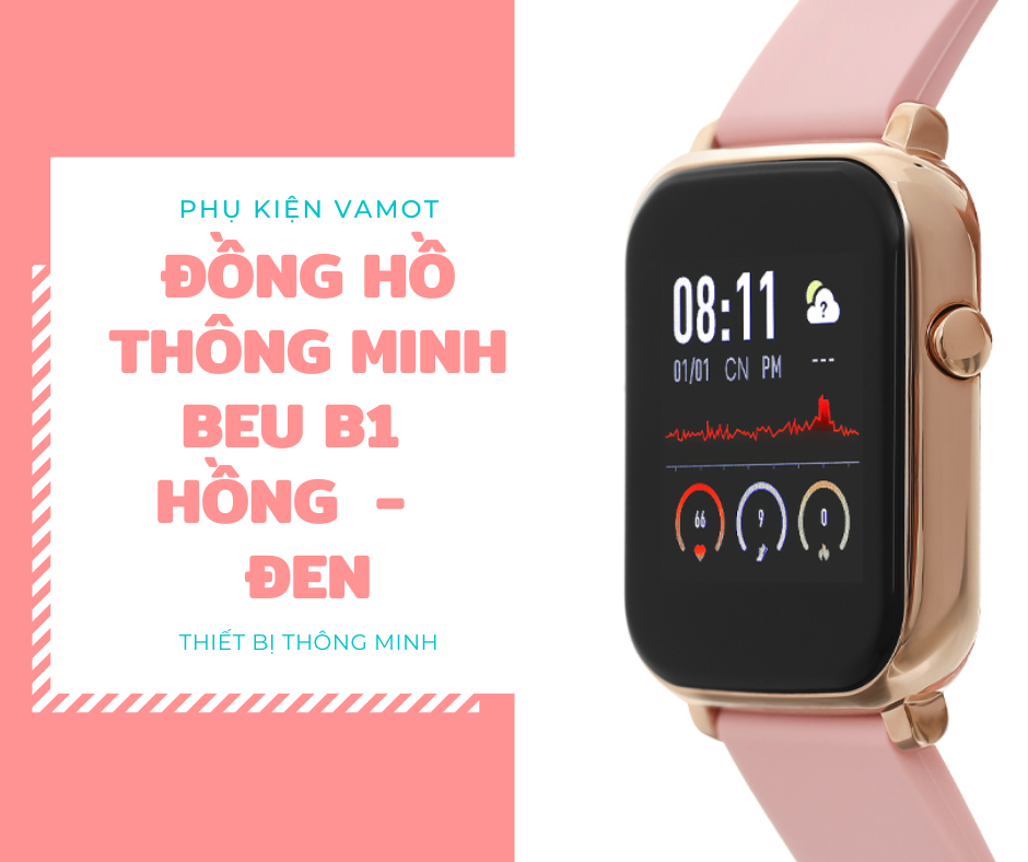 Đồng hồ thông minh beu b1 đen - hồng