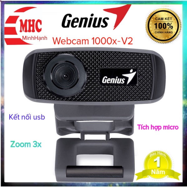 Webcam máy tính học online 720p, webcam có kèm micro Genius Facecam 1000X V2