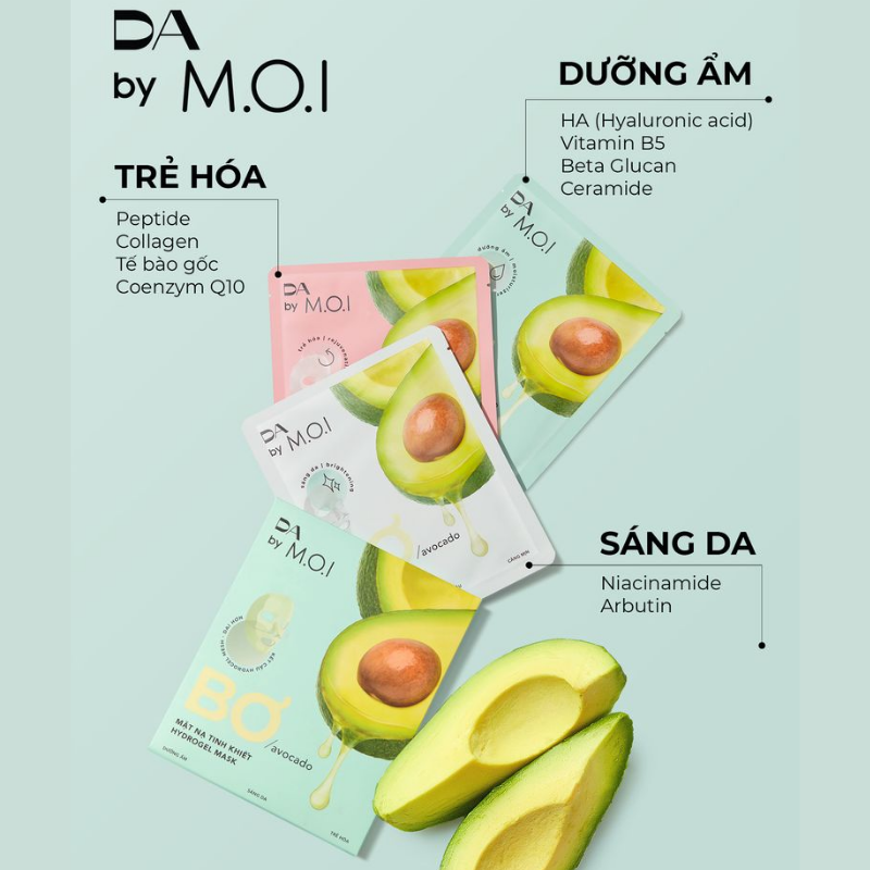 Mặt nạ bơ tinh khiết hydrogel da by m.o.i hồ ngọc hà - dưỡng ẩm trẻ hóa sáng da + mua 2 hộp tặng 1 băng đô