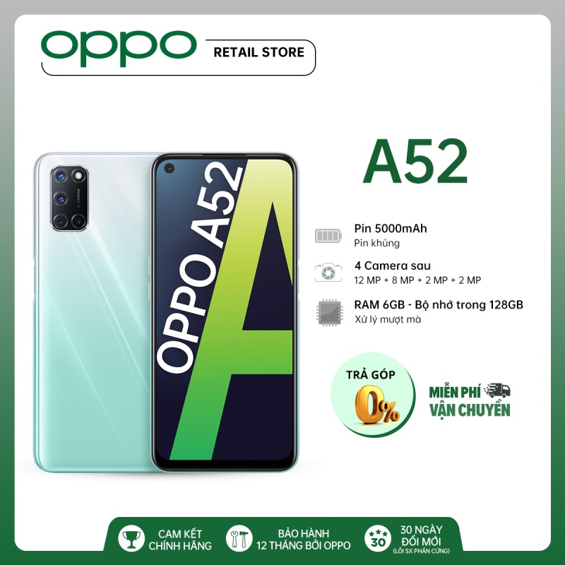 Điện thoại oppo a52 8gb/128gb - hàng mới nguyên hộp - bảo hành 12 tháng