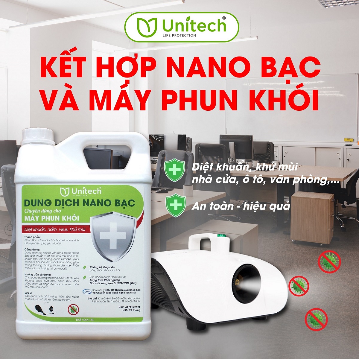 NANO BẠC PHUN KHÓI DIỆT KHUẨN CHUYÊN DỤNG CHO MÁY TẠO KHÓI (5 lít) - Tinh dầu xông nano bạc khử mùi ô tô, nhà cửa