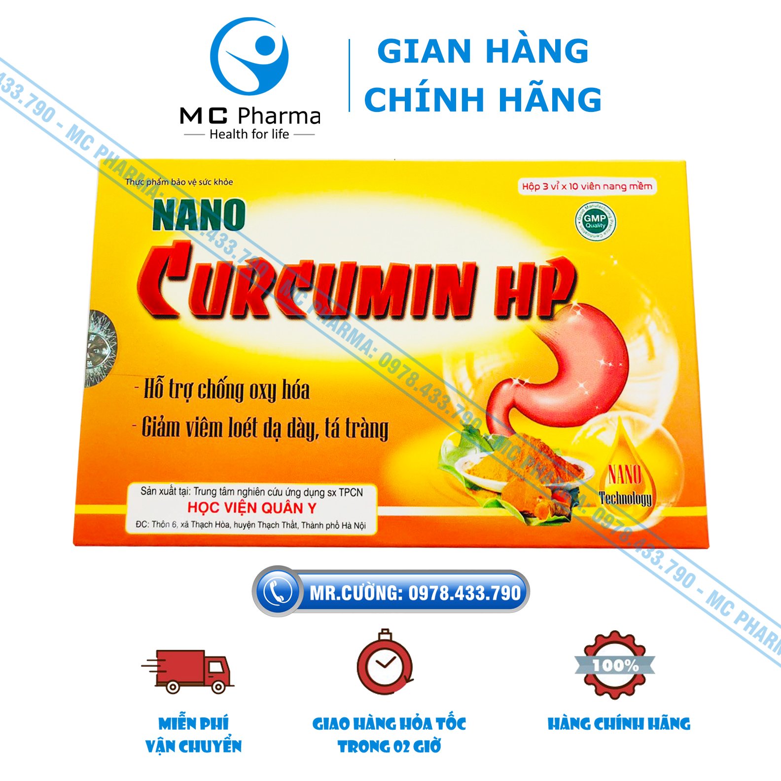 {Chính Hãng} Nano curcumin HP Học viện quân y {Hỗ trợ giảm viêm loét dạ dày, tá tràng}