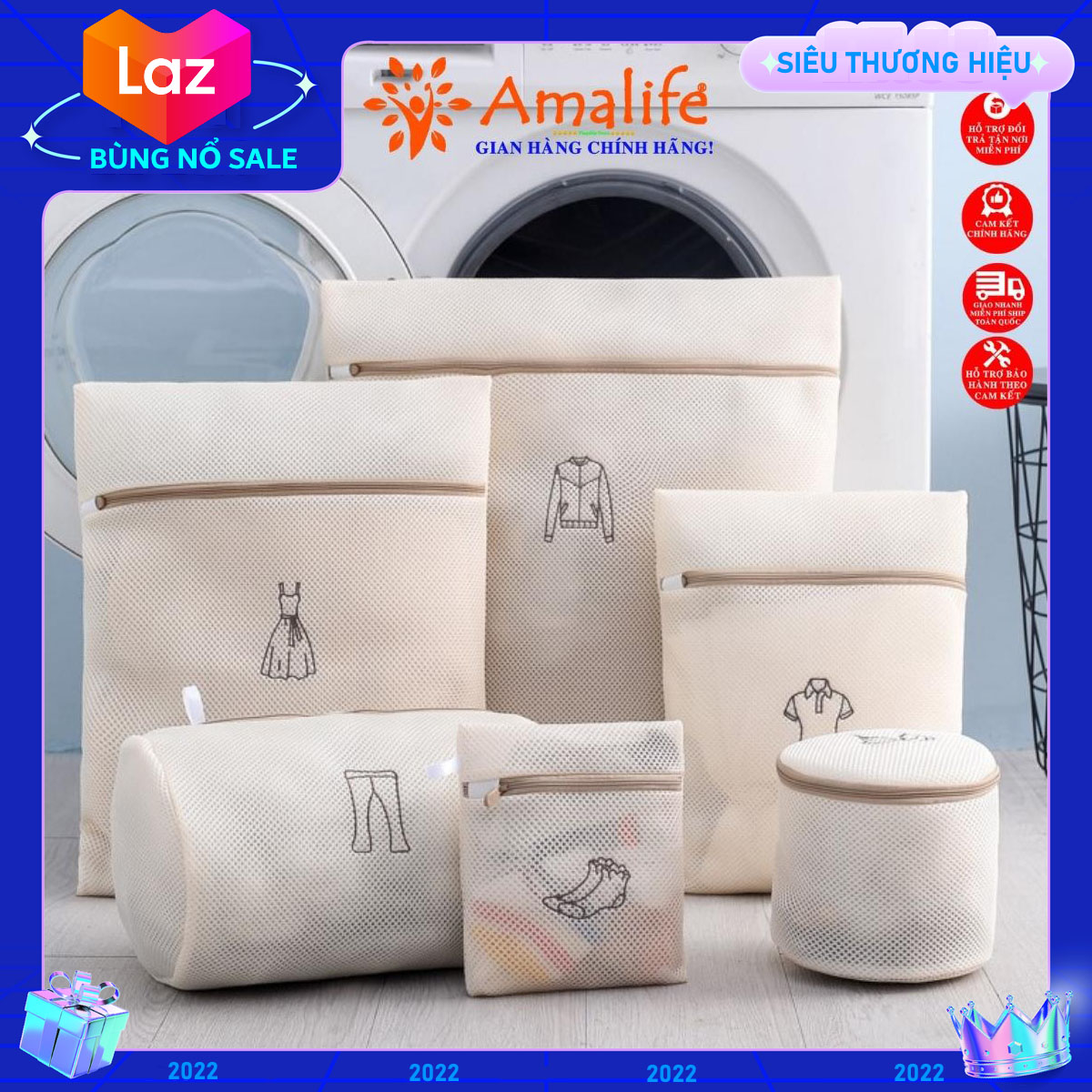SET 6 túi giặt 2 lớp bảo vệ quần áo, đồ lót dùng cho máy giặt - nhiều kích thước lựa chọn Amalife
