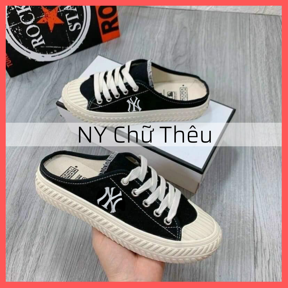 (Form rộng) Giày Sục NY Vải Thể Thao Đế Độn 4cm - giày nam - giày nữ - giầy nam - giầy nữ - giày thể thao - mlb sục - giày sục mlb ny - sục mlb - giày sục mlb full hộp - giày sục ny - sục thể thao mlb