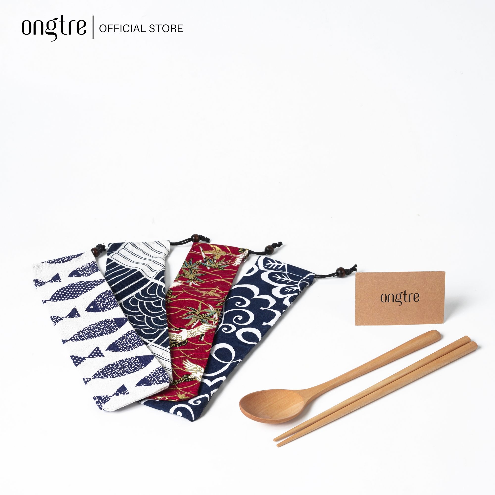 Bộ túi, đũa & thìa gỗ sồi cá nhân du lịch / Bộ túi, đũa & thìa quà tặng túi ngẫu nhiên | ongtre® (Vietnam)