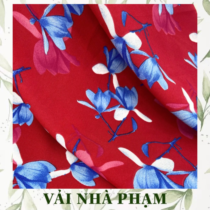 ĐŨI LỤA HOA TO NỀN ĐỎ - VẢI NHÀ PHẠM - KHỔ VẢI 1.5M