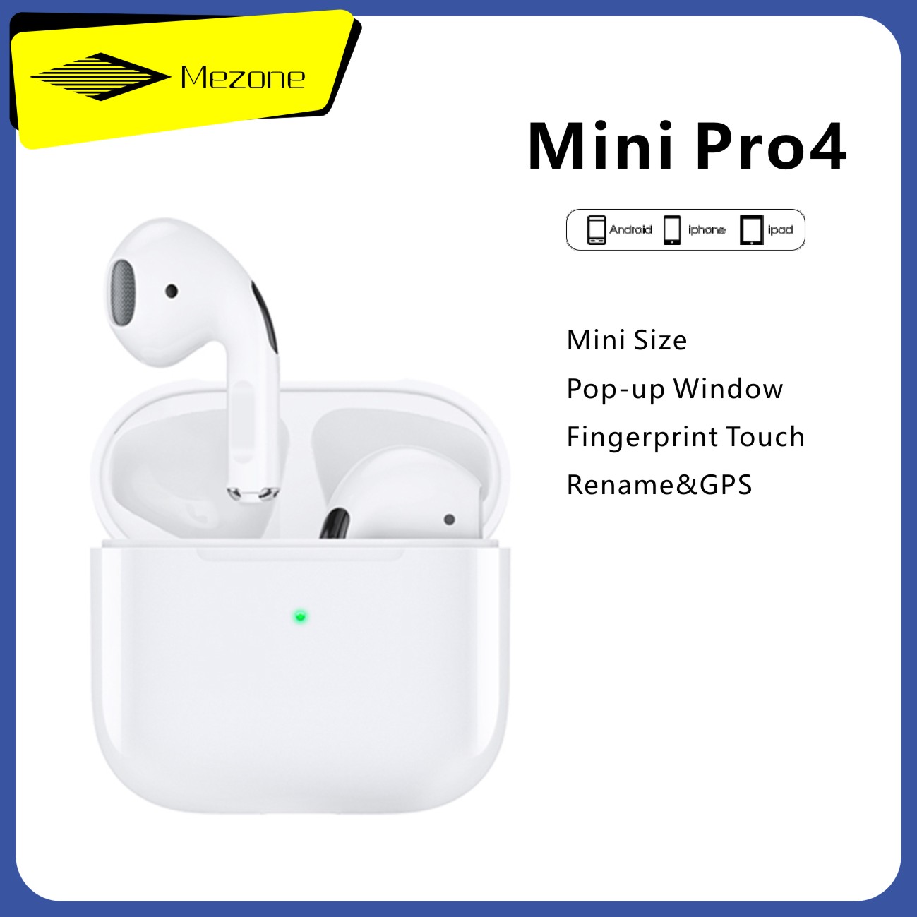 Mezone Pro4 หูฟังไร้สาย TWSหูฟังบลูทูธ 5.0ชุดหูฟังเอียร์บัดอายุการใช้งานแบตเตอรี่ยาวนานระบบควบคุมแบบสัมผัสพร้อมไมโครโฟนกันน้ำสำหรับ ราคา 159 บาท*ส่งฟรี
