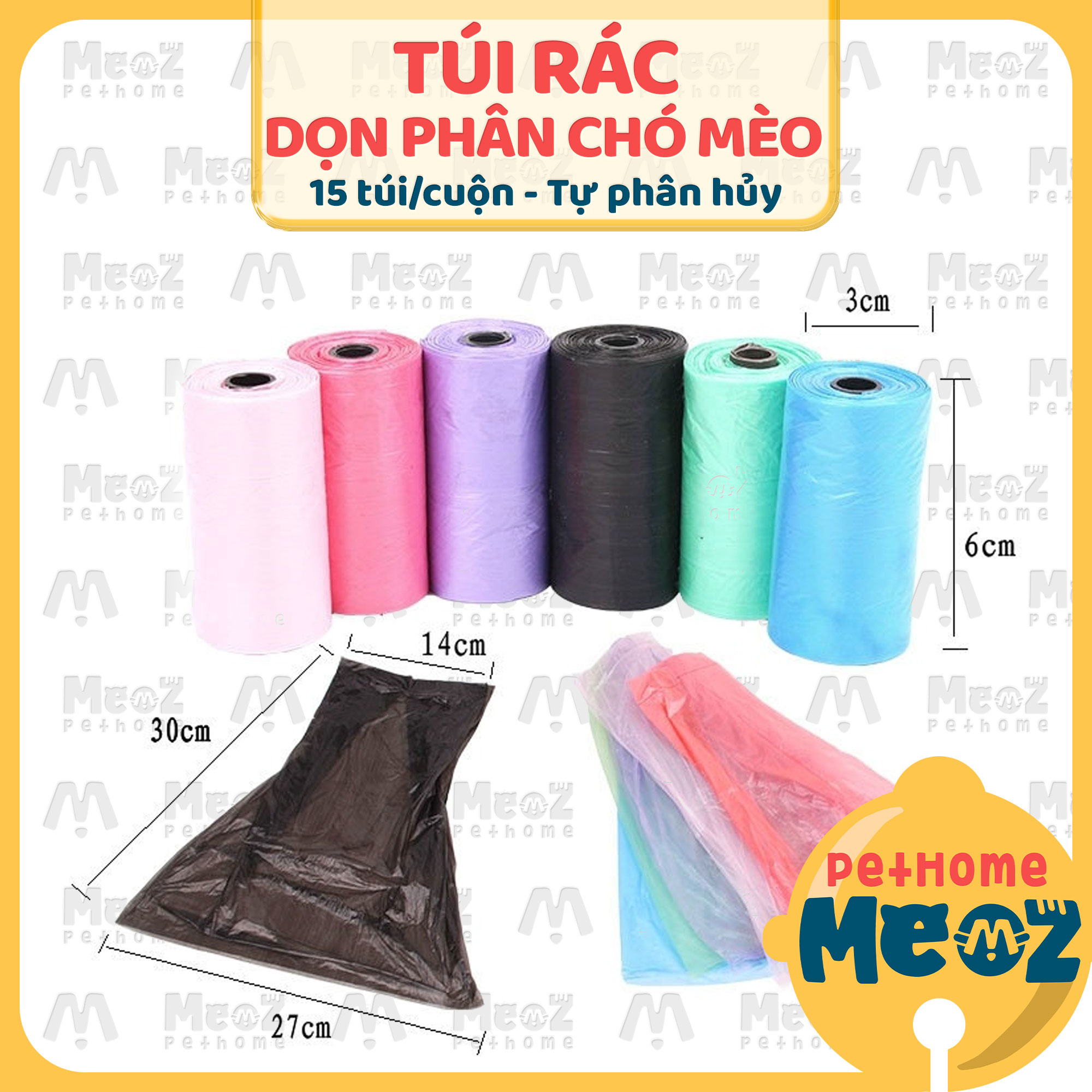 Túi rác đựng phân dành cho chó mèo | cuộn túi đựng rác, phân chó mèo | meoz