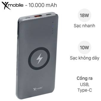 Pin sạc dự phòng không dây Polymer 10.000mAh Type C PD QC3.0 Xmobile P66D Xám ( Likenew )