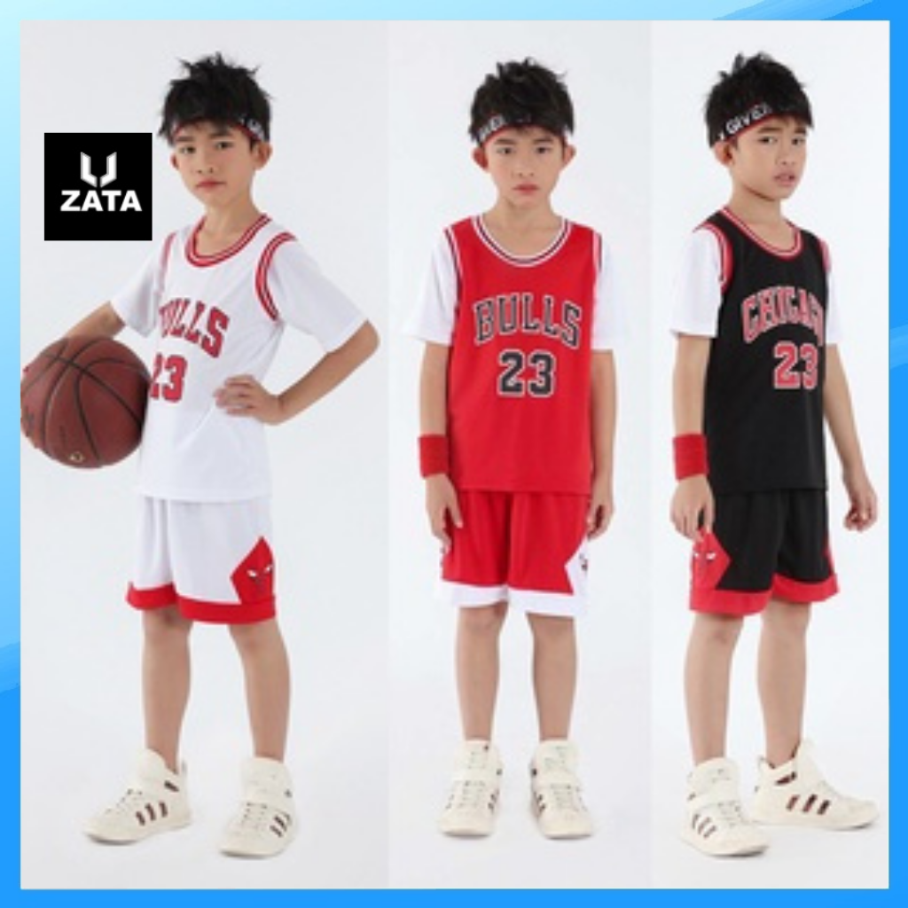 Áo Bóng Rổ Trẻ Em Nam Nữ Cao Cấp, bộ quần áo bóng rổ trẻ em Bull 23 Zata VN