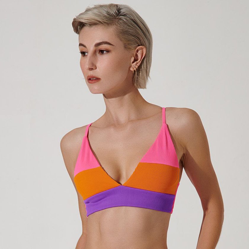 Olaben áo bikini 3 màu cổ v sunsett lueur