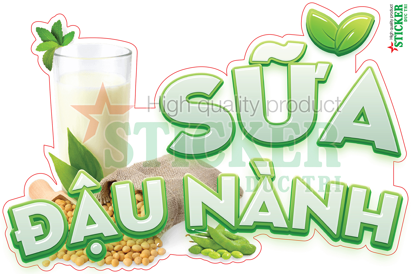Decal trang trí quán hình ly trà sữa sinh tố cà phê rau má trà dâu... không thấm nước.