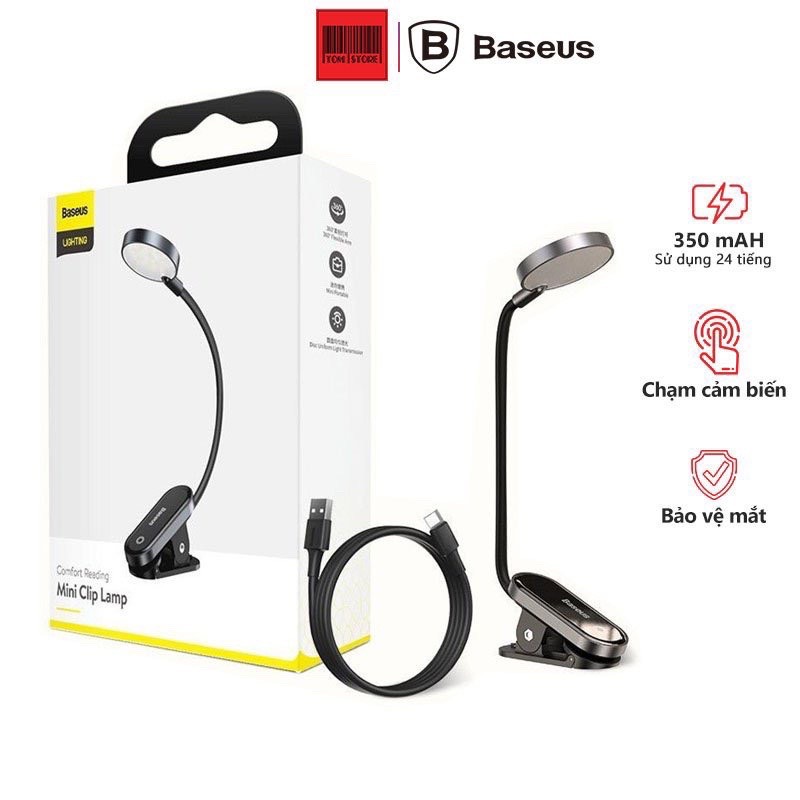 Đèn đọc sách mini, pin sạc tiện dụng Baseus Comfort Reading Mini Clip Lamp, đèn đọc kẹp sách ban đêm chống cận, bảo vệ mắt, đèn đọc sách nhỏ gọn điều khiển cảm ứng chạm thông minh