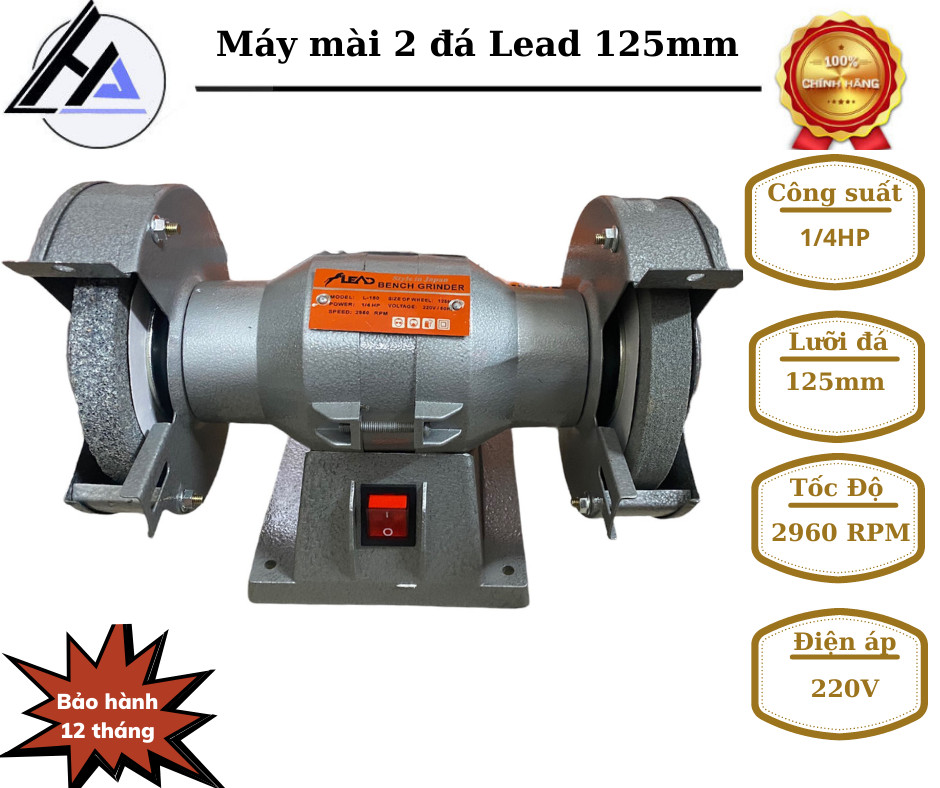 Máy mài 2 đá máy mài bàn lead-125, máy mài 2 đá chuẩn dây đồng bảo hành 12 tháng
