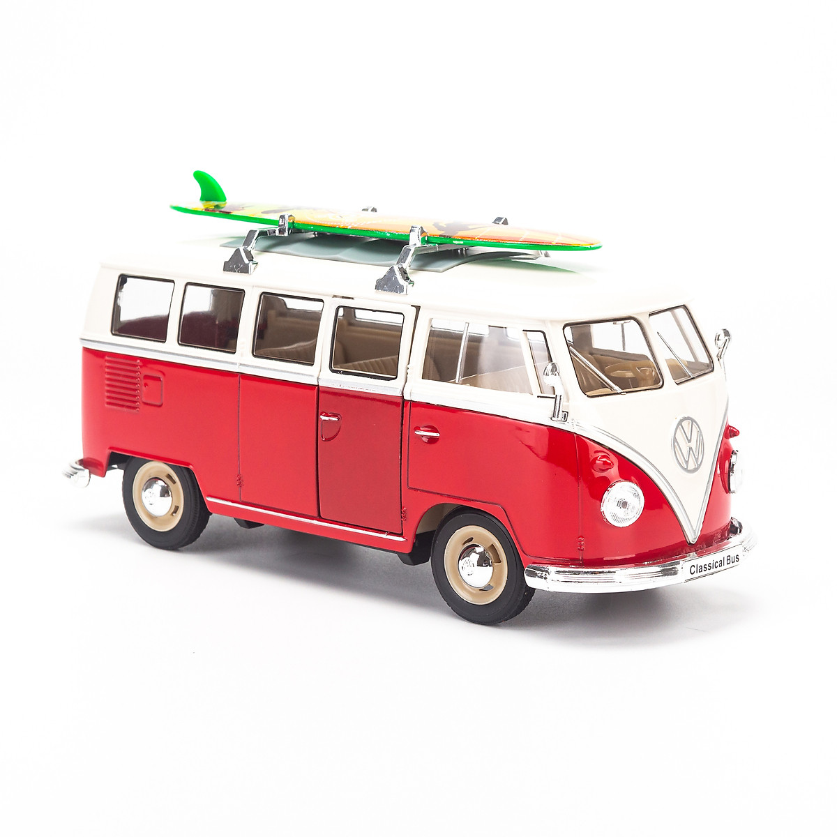 Mô hình xe volkswagen t1 bus with surf board 1:24 welly- 22095-red