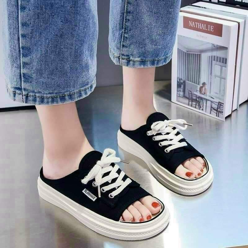 Giày sục thể thao hở mũi-giày sục nữ chi.bamy kiểu dáng thể thao hở mũi hot - giày sục bata đạp gót - đế 3p loại đẹp