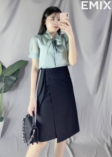 Áo Sơ Mi Công Sở Cổ Nơ 2 Lớp EMIX