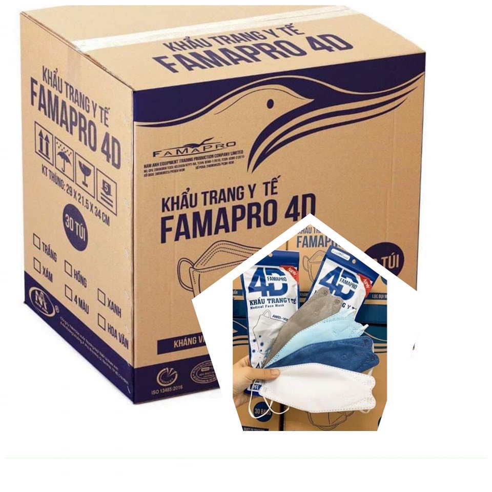 Sỉ thùng 300 cái khẩu trang 4d famapro kf94 chuẩn hàn quốc