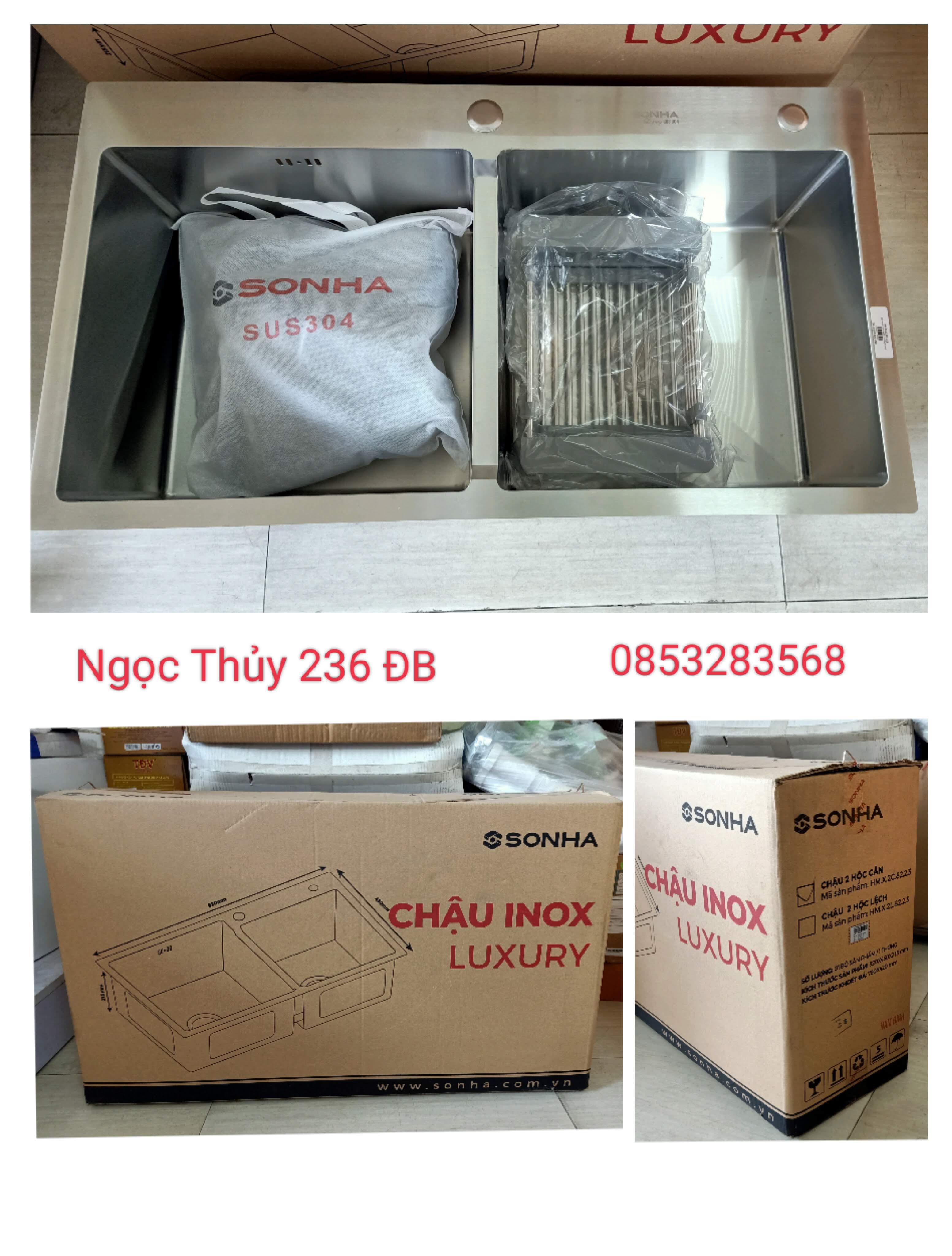 Chậu đúc 2 hố cân sơn hà luxury hm.x.2c.82.2.3 inox 304 kích thước 82*45 cm