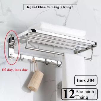 Giá treo khăn - Vắt Khăn tắm, Giá treo khăn tắm inox 304 đa năng 2 tầng, có móc treo quần áo Cao Cấp