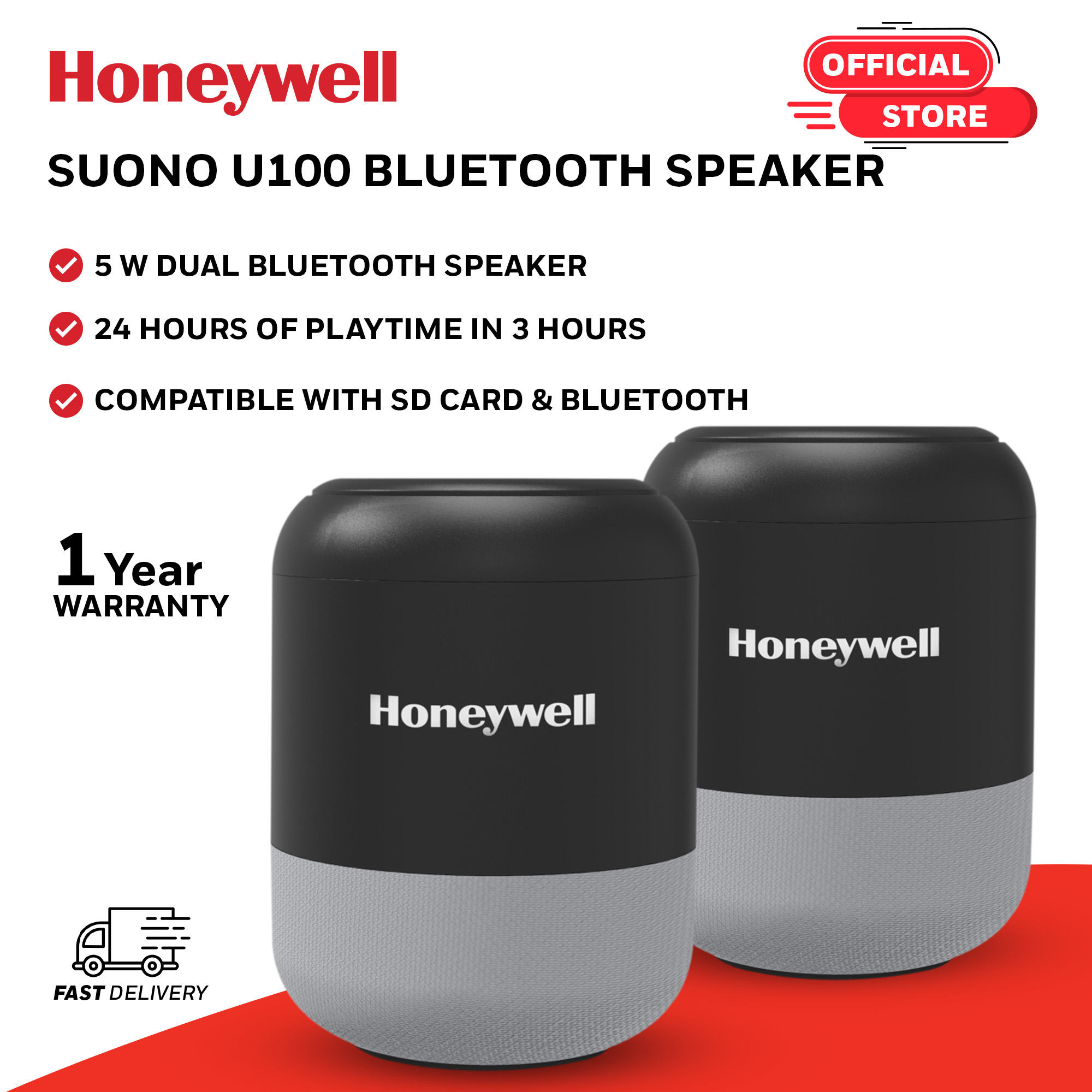 Honeywell Trueno U100 Duo, Lightweight & Portable Wireless Bluetooth Speaker