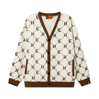 Áo Khoác Cardigan LOGO PATTERN vải chân cua hoạ tiết màu Beige - HIGHCLUB Brand Chính Hãng
