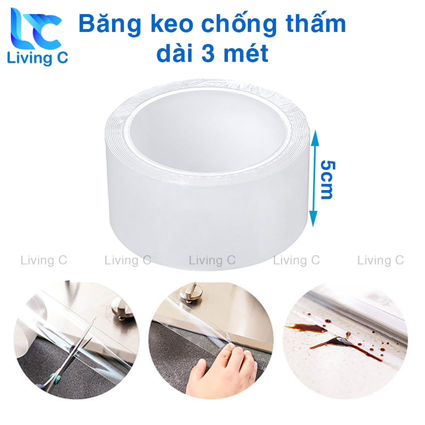 Cuộn băng keo chống thấm Living C, ron dán cửa dán viền bàn bếp bồn rửa viền phòng tắm chống ẩm mốc không thấm nước CT1