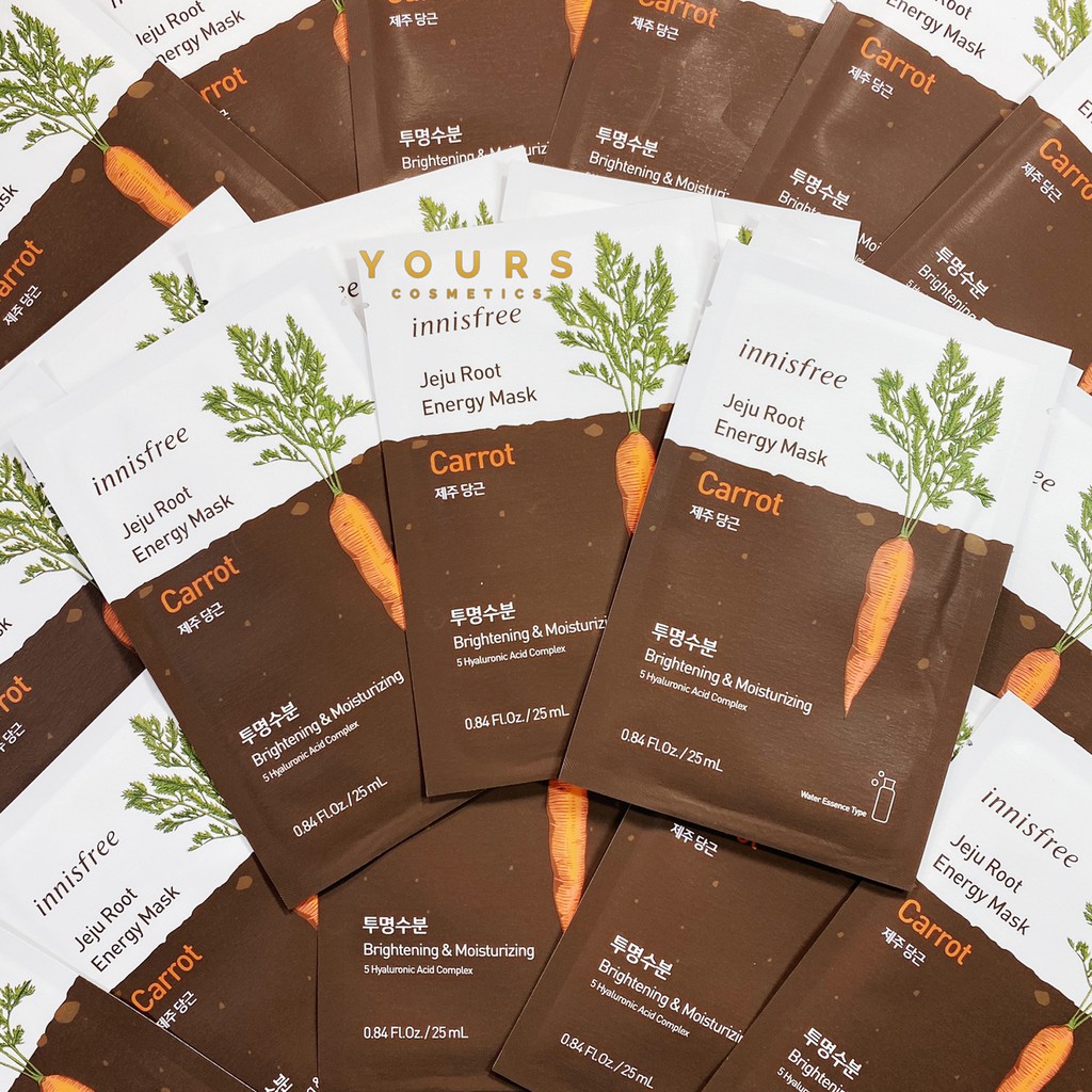 (FullCty)Combo 3 Mặt Nạ Innisfree Củ Rễ Chiết Xuất Cà Rốt Dưỡng Ẩm Da Jeju Root Energy Mask Carrot 25ml
