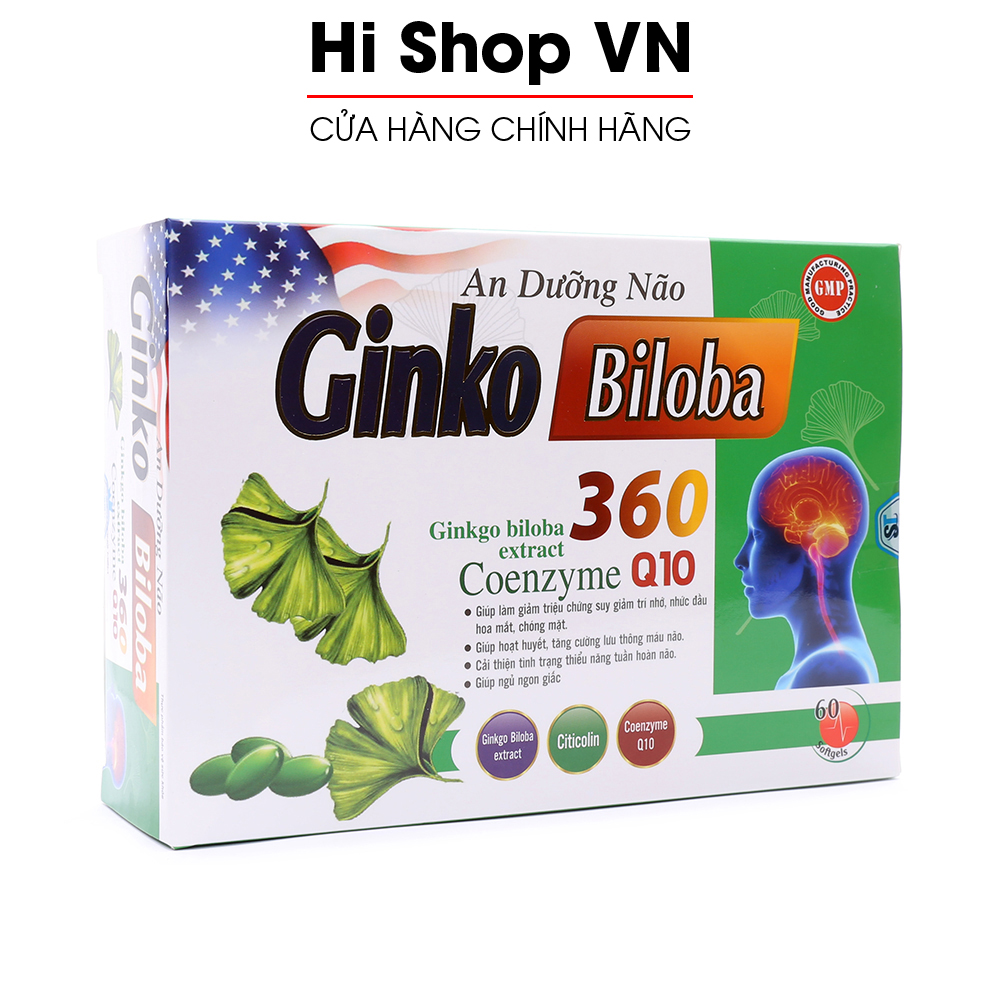 An Dưỡng Não Ginkgo Biloba 360mg giảm đau đầu, hoa mắt, chóng mặt, rối loạn tiền đình - Hộp 60 viên
