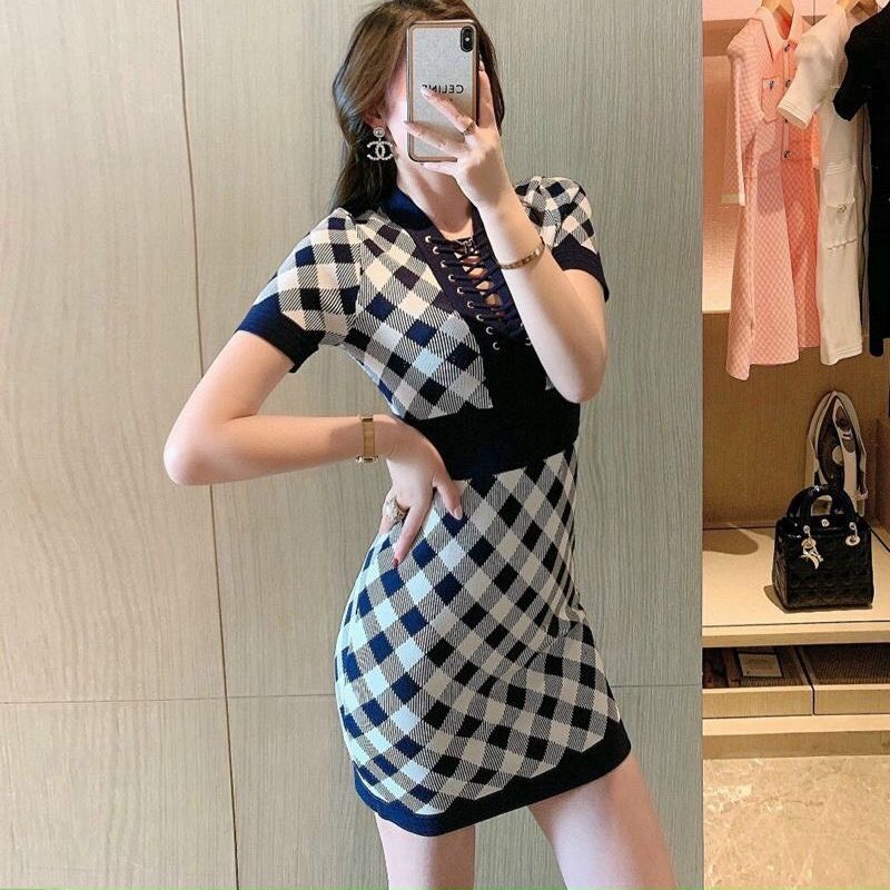 Váy len nữ dáng ôm rút dây ngực hàng Quảng Châu cao cấp