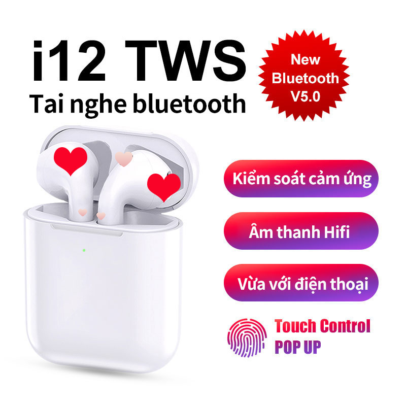 Tai Nghe Bluetooth 5.0 i12 TWS, Tai nghe Bluetooth không dây 5.0 i12 TWS Tai nghe Bluetooth Không Dây i12s Bản Nâng Cấp Chip 5.0, tai nghe giá rẻ, tai nghe bluetooth không dây, tai nghe bluetooth