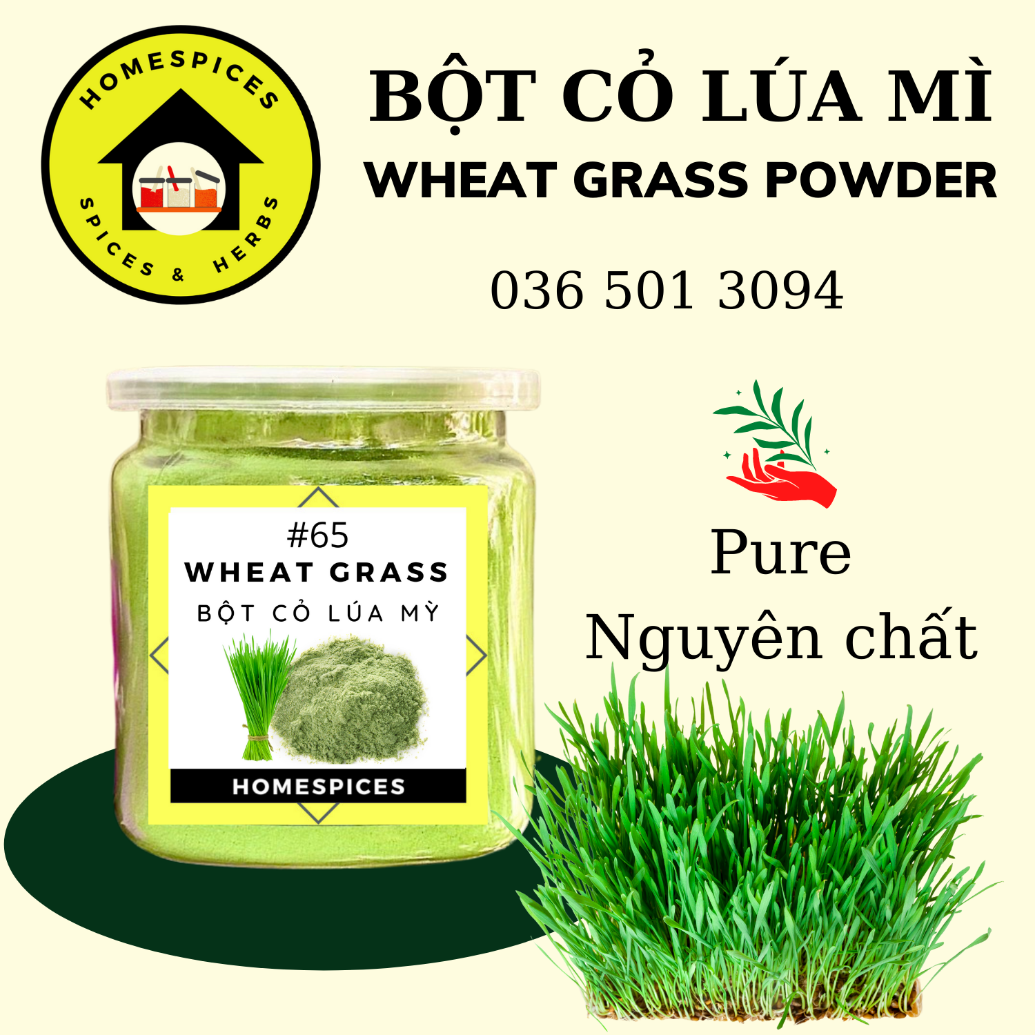 Bột cỏ lúa mỳ nguyên chất - Wheat grass powder - dùng để uống thải độc tố