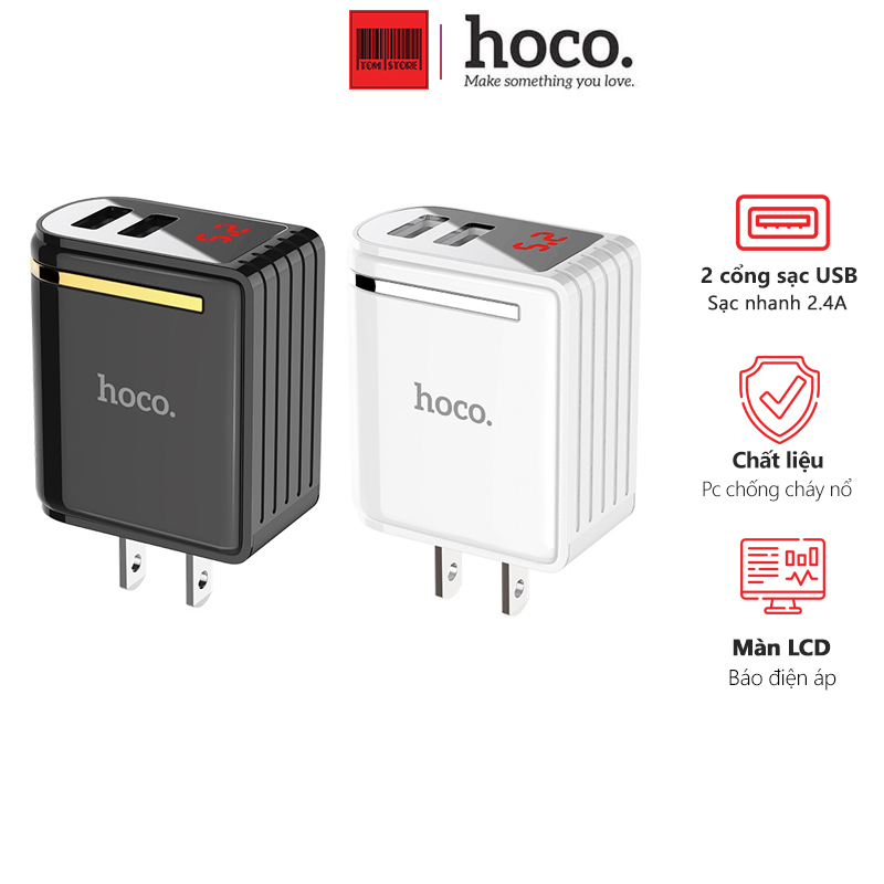Cốc sạc nhanh, báo led hiển thị nguồn điện, 2 cổng usb, hoco c39 -cốc sạc nhanh 2 cổng usb 2.4a