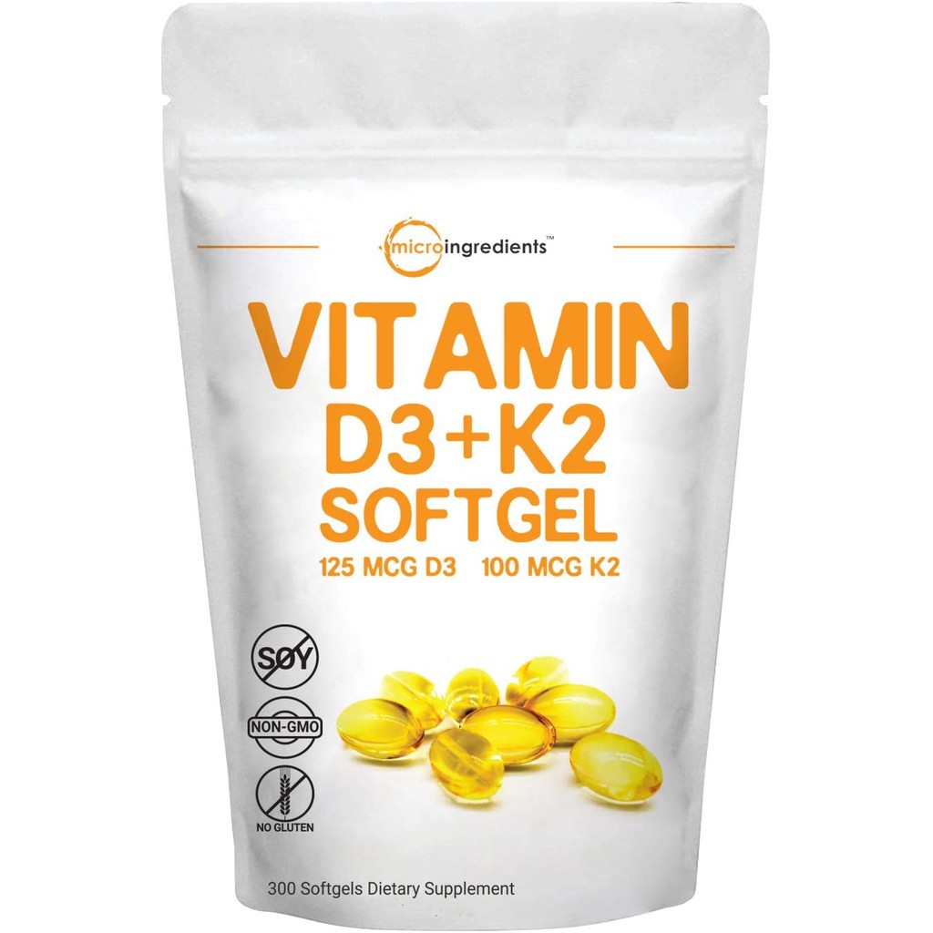 Micro Ingredients Vitamin D3 5000IU K2 MK7 100MCG - Viên uống D3 K2 tăng đề kháng, hỗ trợ chắc khỏe xương, cải thiện hệ tim mạch 300 viên