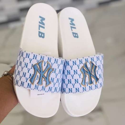 ◘✥✗ Dép unisex MLB NY ❤️FREESHIP Hộp❤️ dép mlb bóng chày quai ngang thể thao nữ Thêu NY-NY nỗi màu trắng chữ hồng xịn