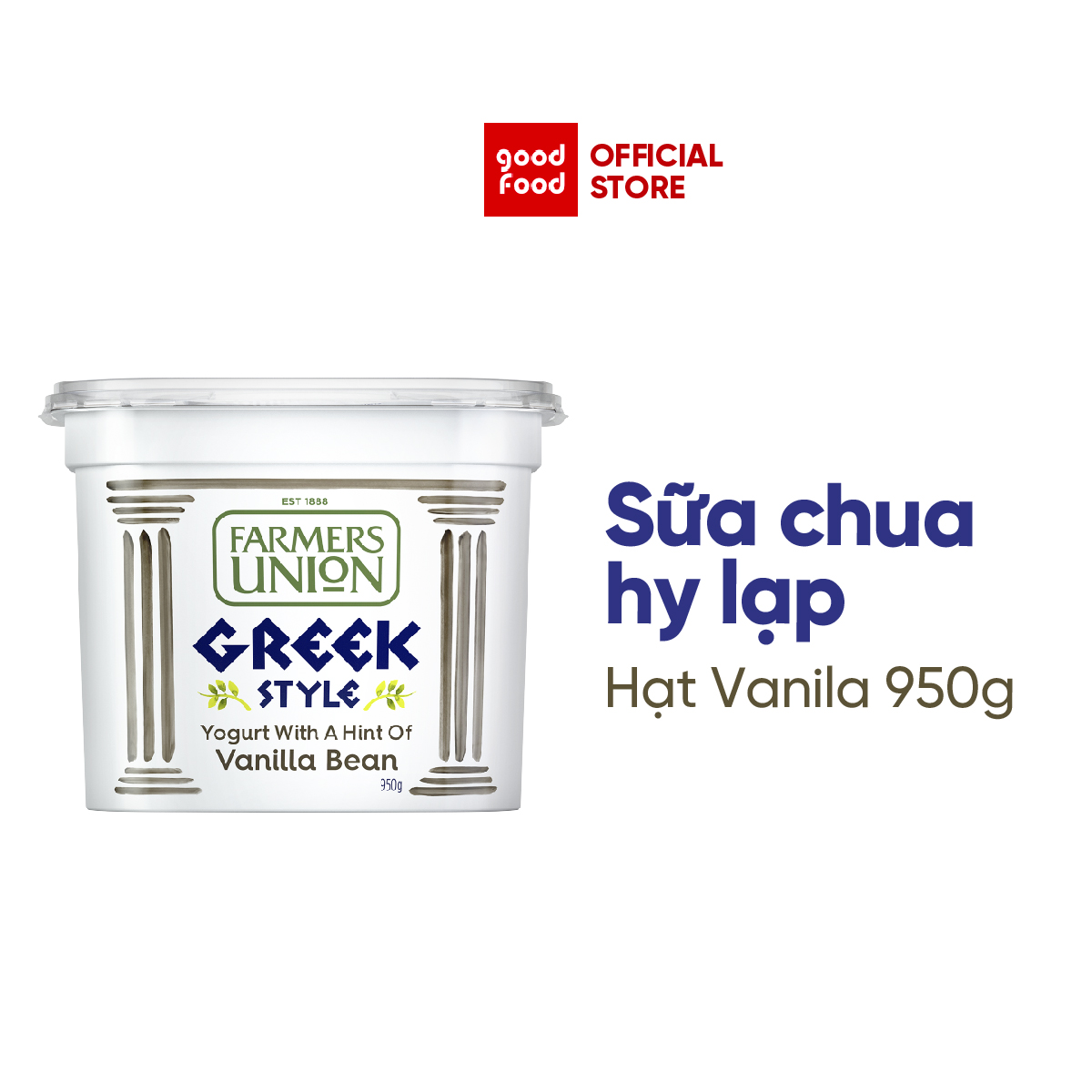 Sữa chua hy lạp vị vani Farmers Union Greek style vanilla bean yogurt hũ 950g đẹp da tốt cho sức khỏe