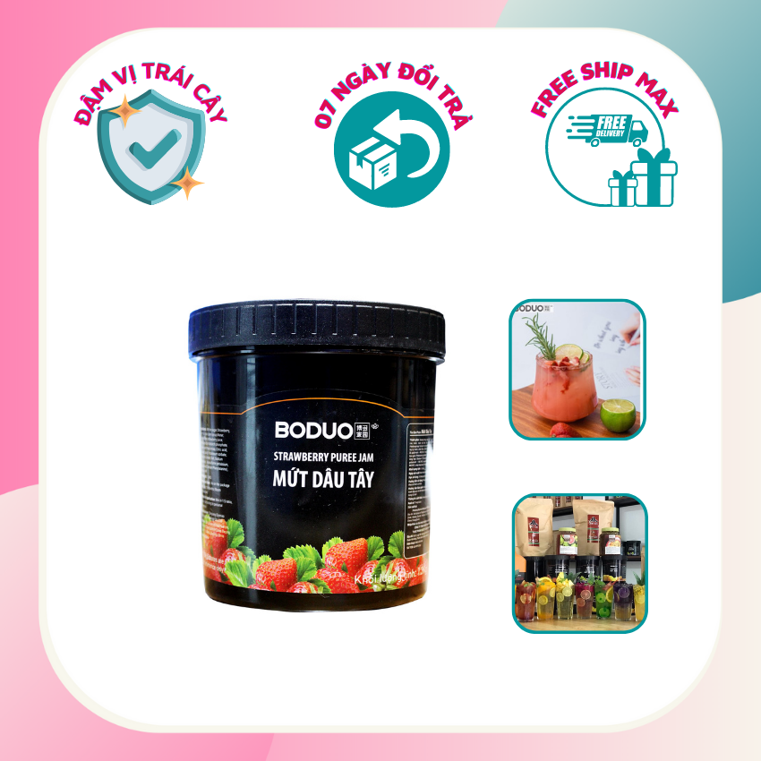 Mứt Boduo Dâu Tây Cao Cấp, Sốt Chuyên Dùng Pha Trà Trái Cây giúp thức uống giữ được hương vị thơm ngon, hàng nhập khẩu loại 1,3kg được phân phối bởi Viet Shop Da Nang