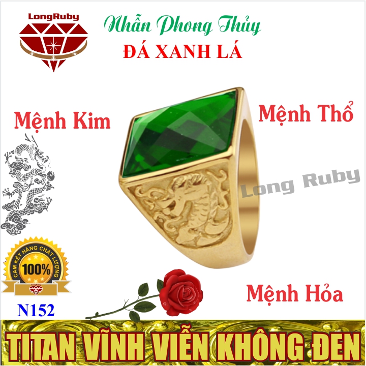 Nhẫn phong thủy nam đá xanh lá đỏ đen | nhẫn nam titan phong thủy - n152d