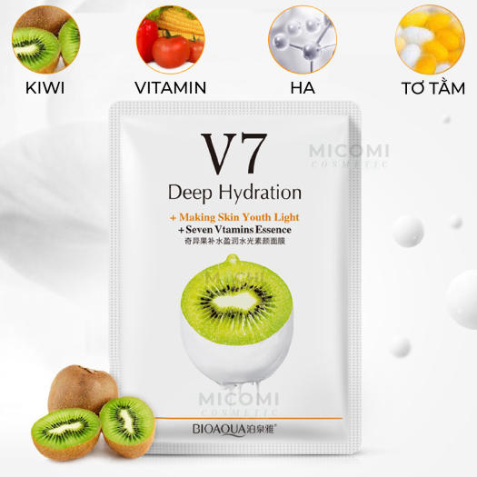 COMBO 10 Mặt Nạ Trái Cây V7 Dưỡng Trắng Da Cấp Ẩm Ngừa Mụn Mask Giấy Đắp Mặt Toning Youth  Vitamin Bioqua Nội Địa Trung MICOMI Cosmetics Táo l Kiwi l Cam l Dâu