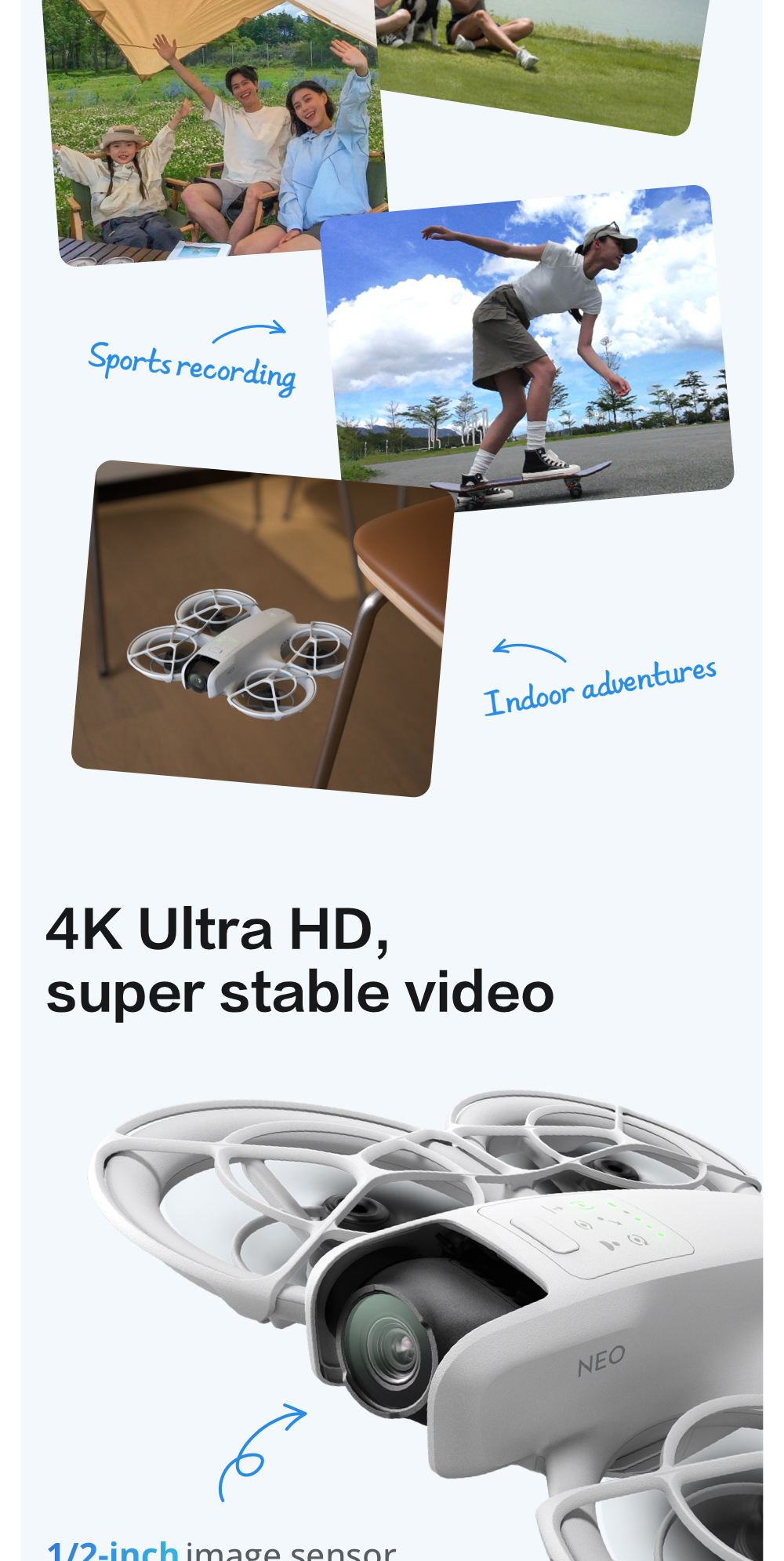 DJI Neo - Camera Drone | 4K/30fps | 135g Ultra Light Weight | Palm Landing | Beginner Friendly | Easy Control | AI tracking | 5 Shooting Modes · v11
