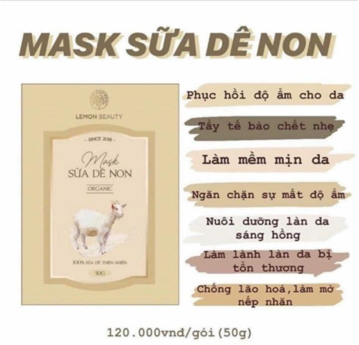 Mặt Nạ Sữa Dê Non LEMON MASK - Bột Đắp Mặt Thiên Nhiên Chiết Xuất Từ Sữa Dê - Hộp 50 Gram - HÀNG CHÍNH HÃNG