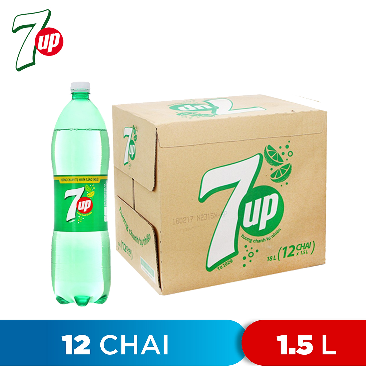 THÙNG 12 CHAI NƯỚC NGỌT HƯƠNG CHANH 7UP 1.5L